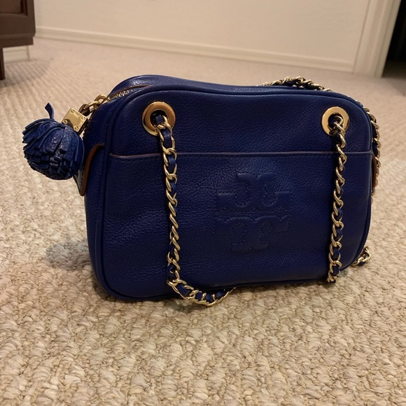 Tory Burch Handbags - Tory Burch Cobalt Blue Pebbled Leather Chain Crossbody with Tassel